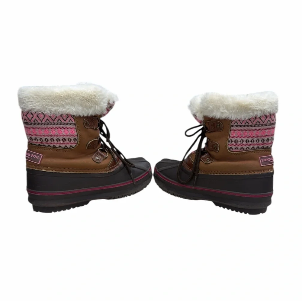 London Fog Brown and Pink Winter Boots with Faux Fur